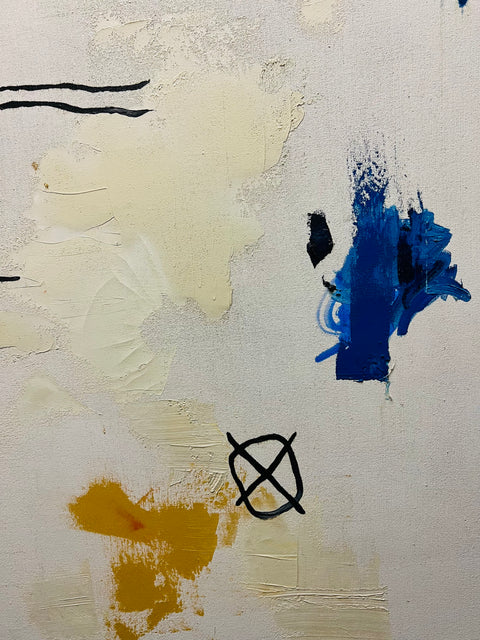 Vintage Abstract Diptych Painting – Primary Color Mixed Media Canvas Wall Art