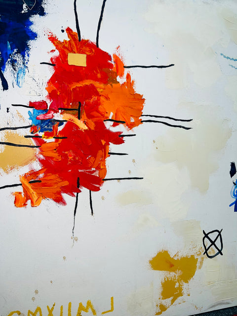 Vintage Abstract Diptych Painting – Primary Color Mixed Media Canvas Wall Art