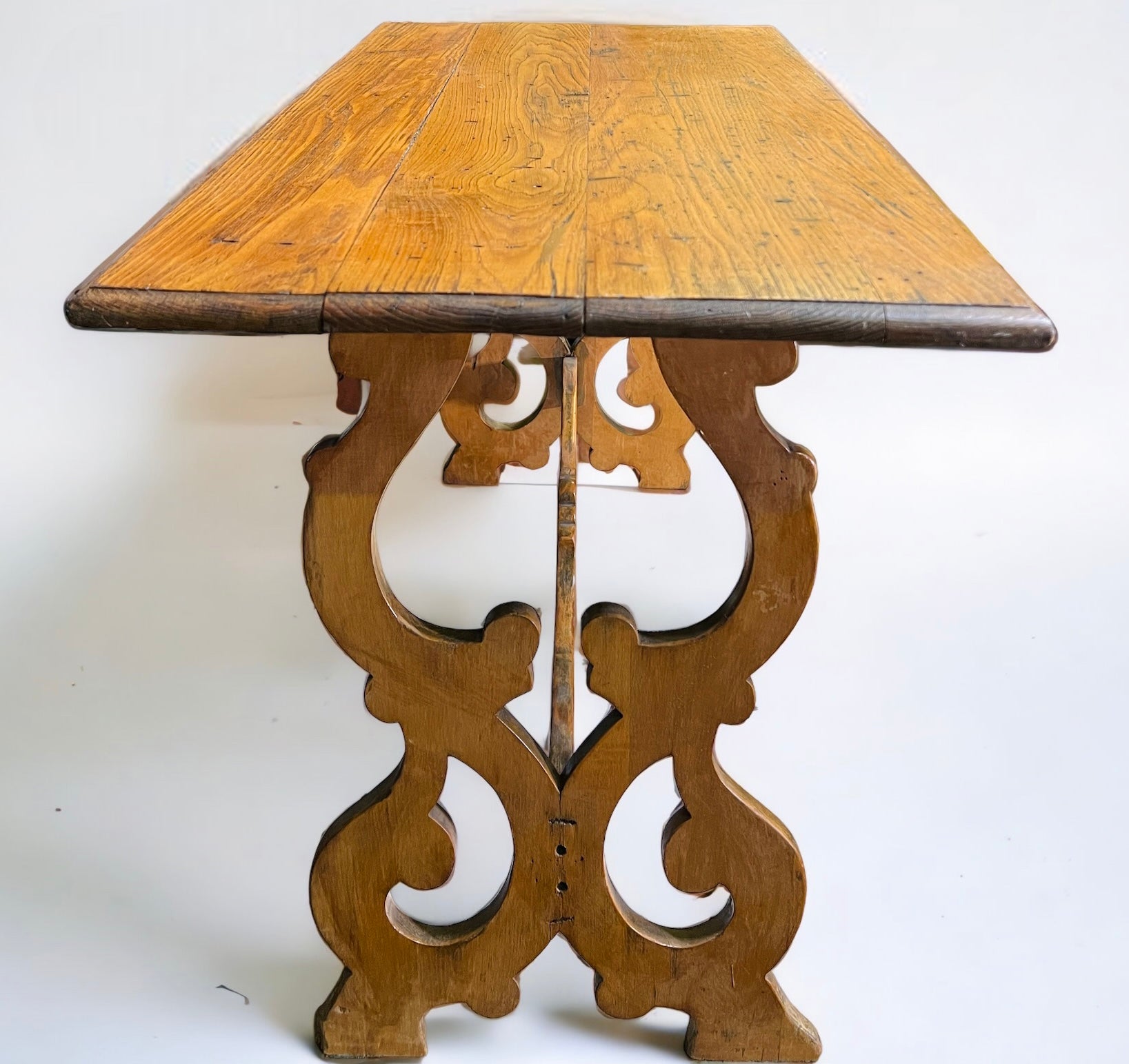 Wooden Spanish Antique Wood Trestle Table (Vintage)