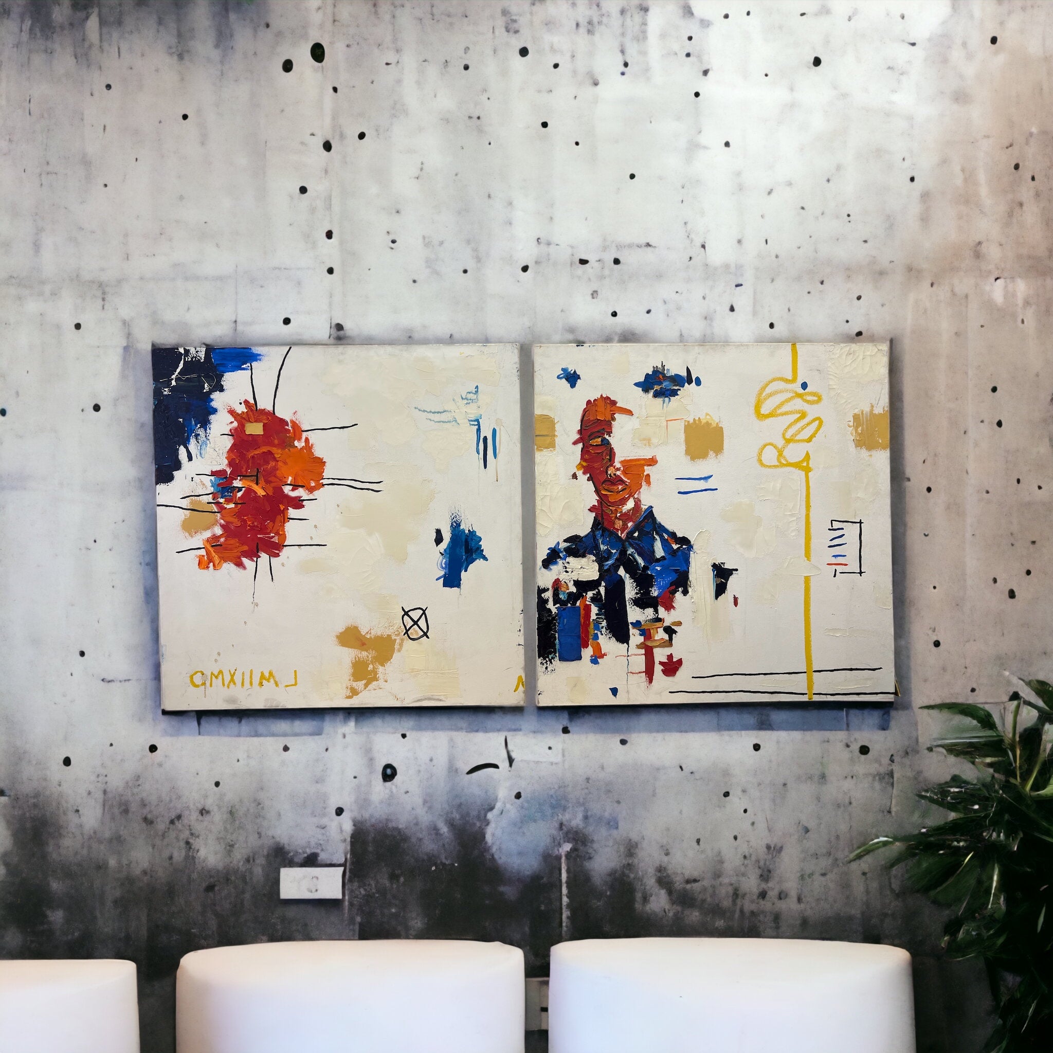 Primary Color Trio Abstract (Pair/Vintage)