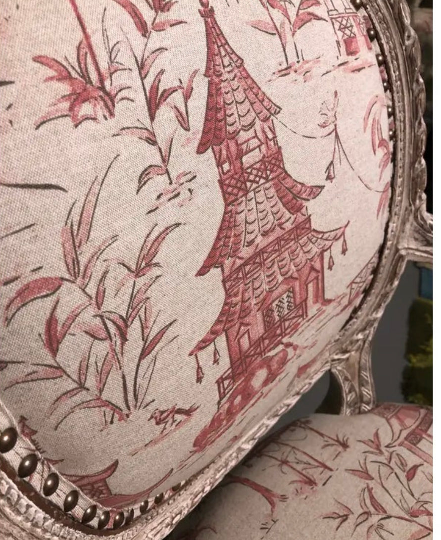 1940s Vintage French Louis XVI Asian Linen Chair (Vintage)