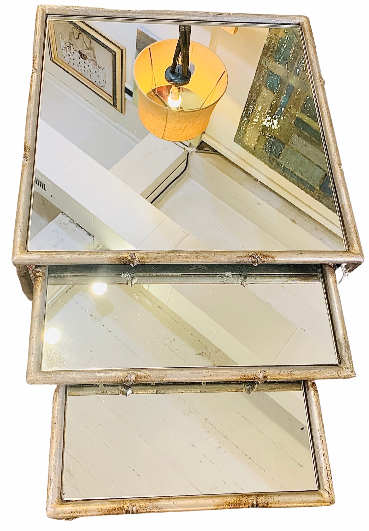 Set Of Three Silver Mirror Tables