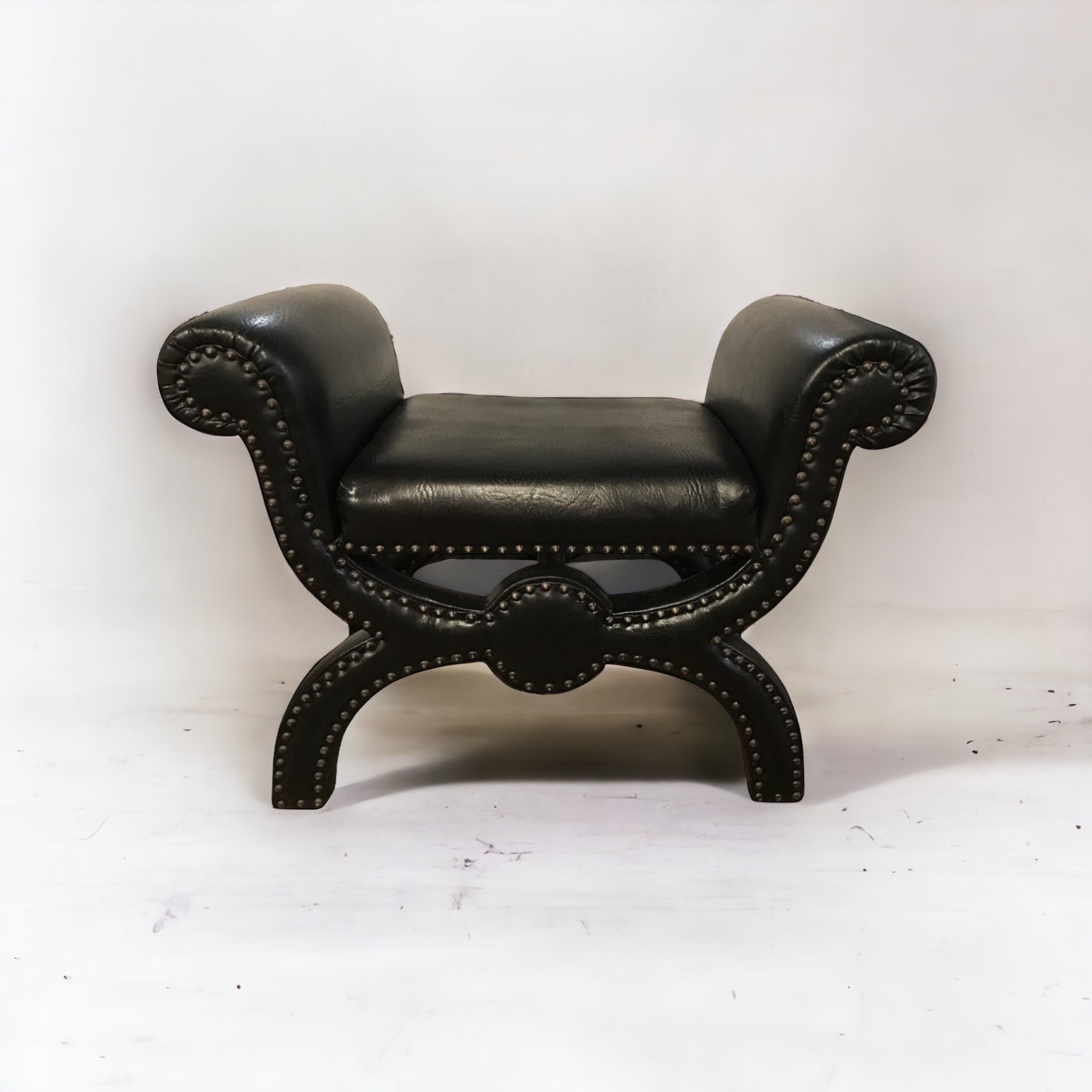 Black Vintage Vinyl Ottoman/Stool (Vintage)