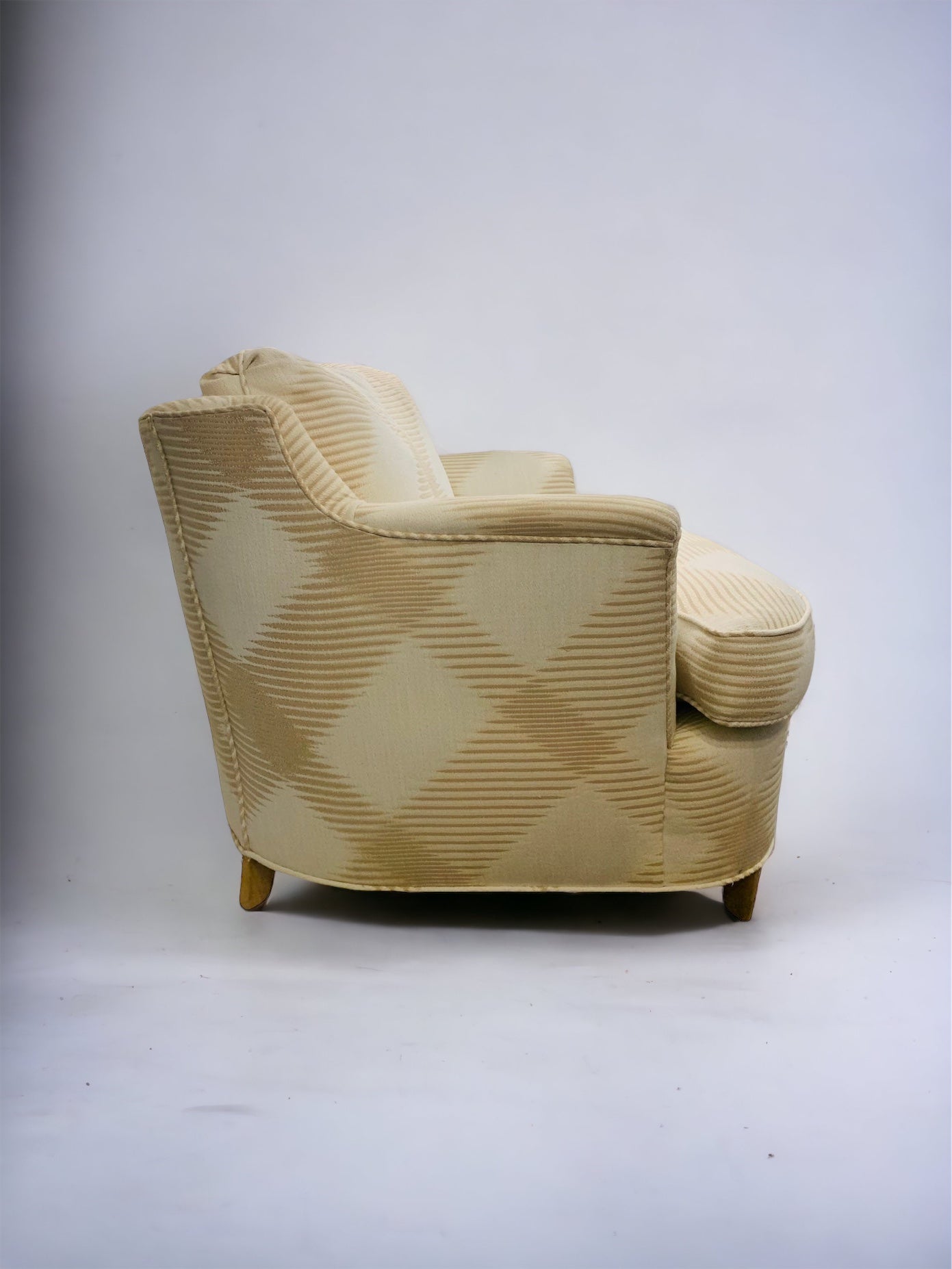 Cream Ivory Plaid 1940s Club Chairs (pair)
