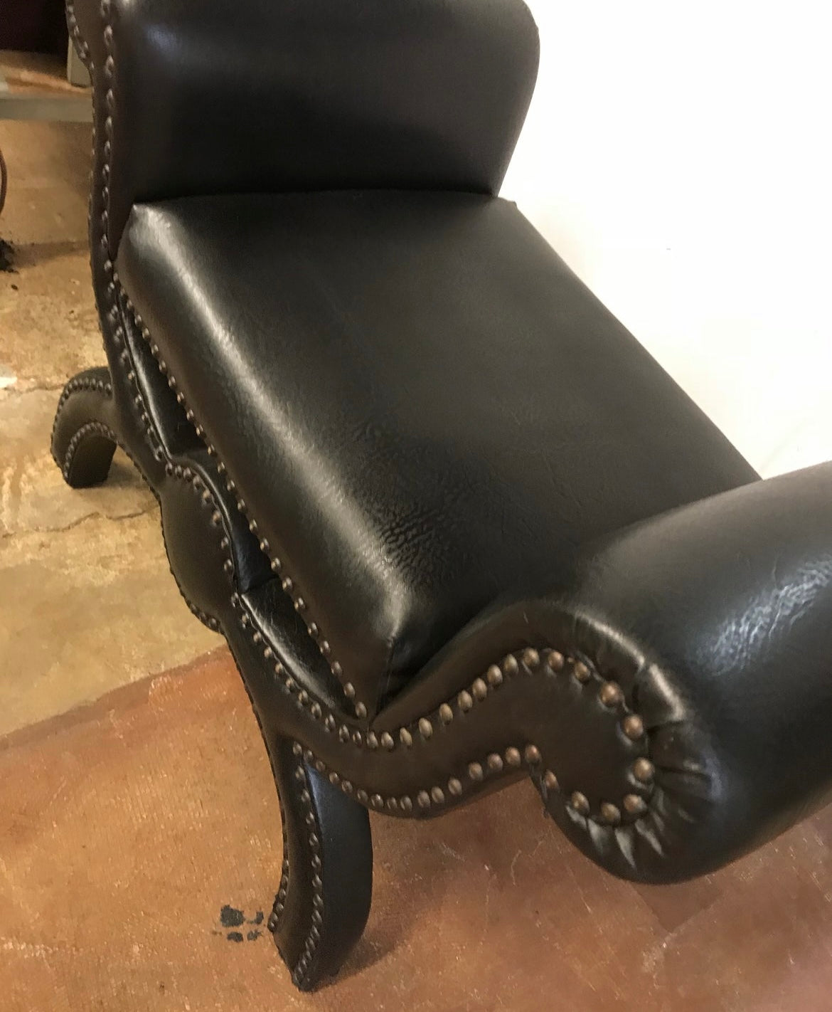 Black Vintage Vinyl Ottoman/Stool (Vintage)