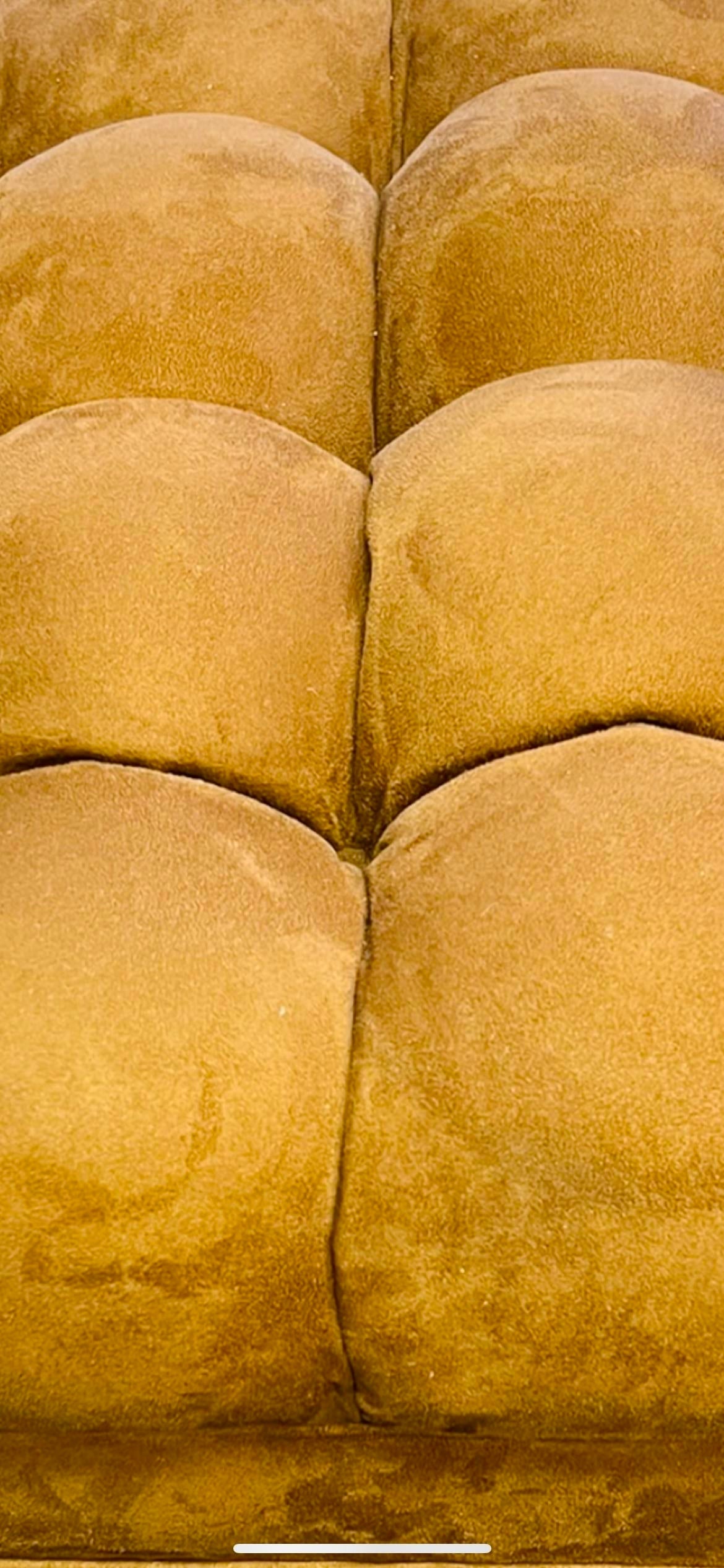 1960s Biscuit Trigger Carmel Ultra Suede Ottomans (Pair)(VINTAGE)