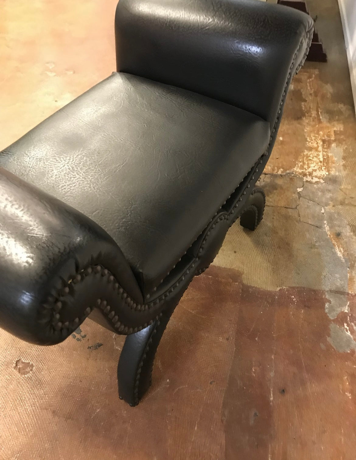 Black Vintage Vinyl Ottoman/Stool (Vintage)