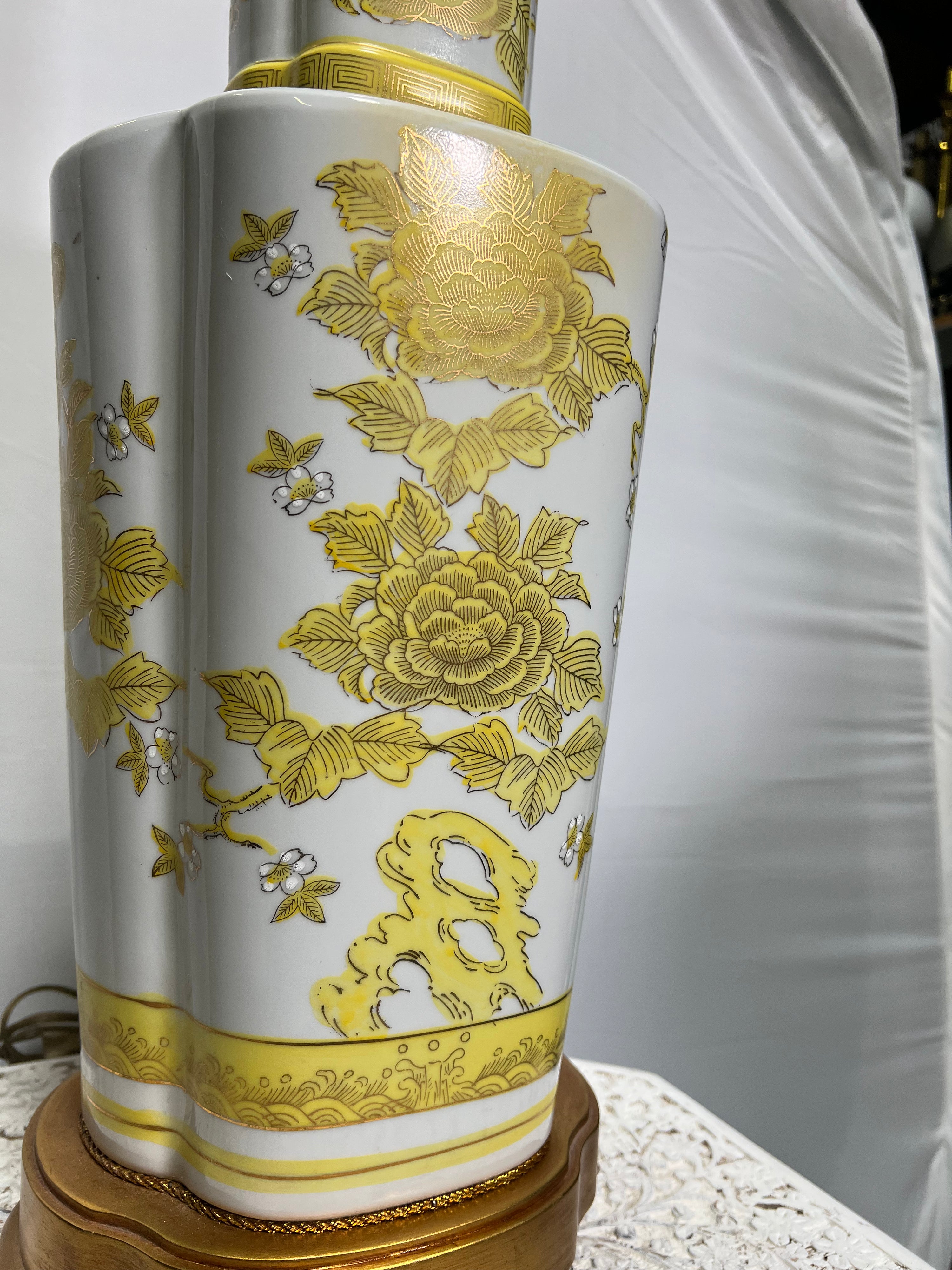 1950s Yellow / Gold Sheen Chinoiserie Lamp (SOLD)