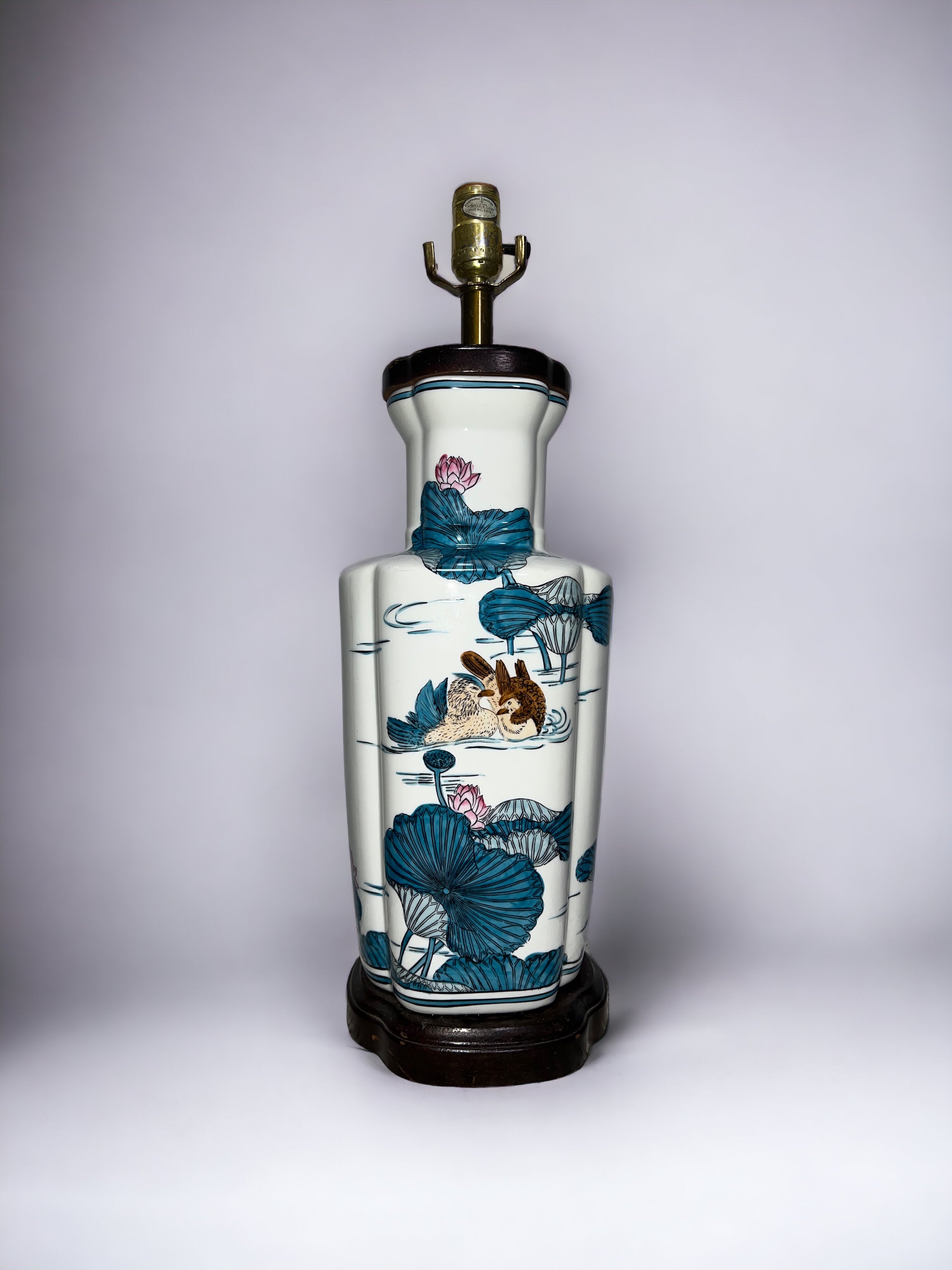 Hand-painted Vintage Blue And White Duck Lamp