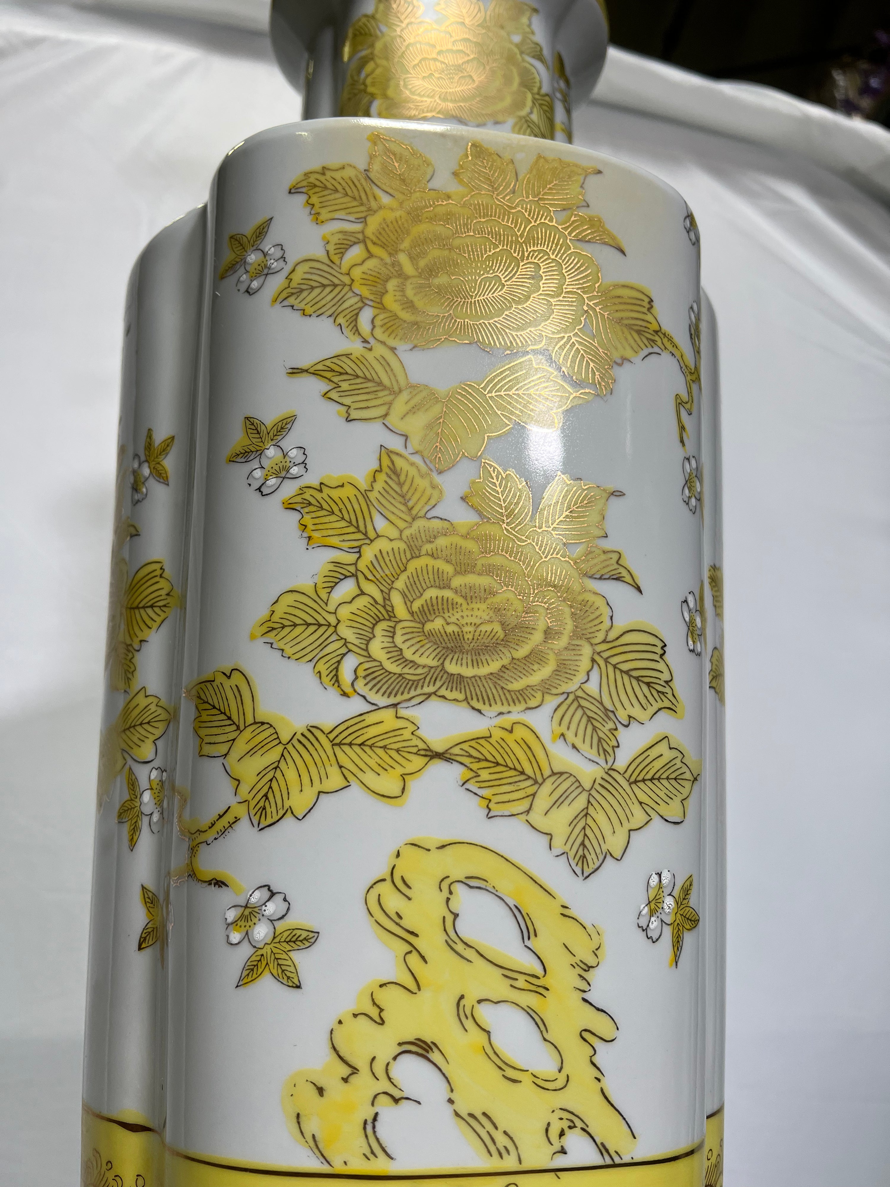1950s Yellow / Gold Sheen Chinoiserie Lamp (SOLD)