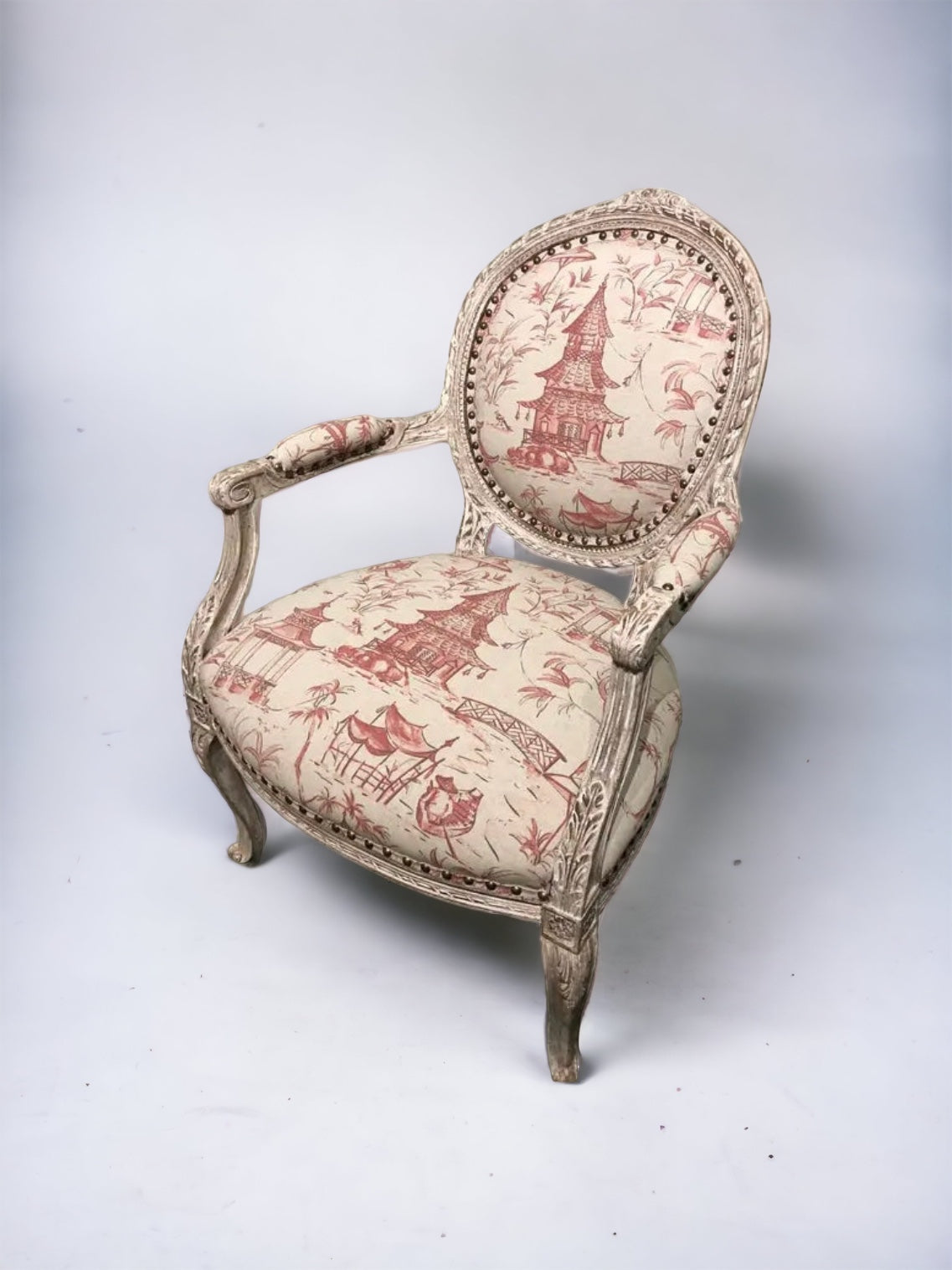 1940s Vintage French Louis XVI Asian Linen Chair (Vintage)