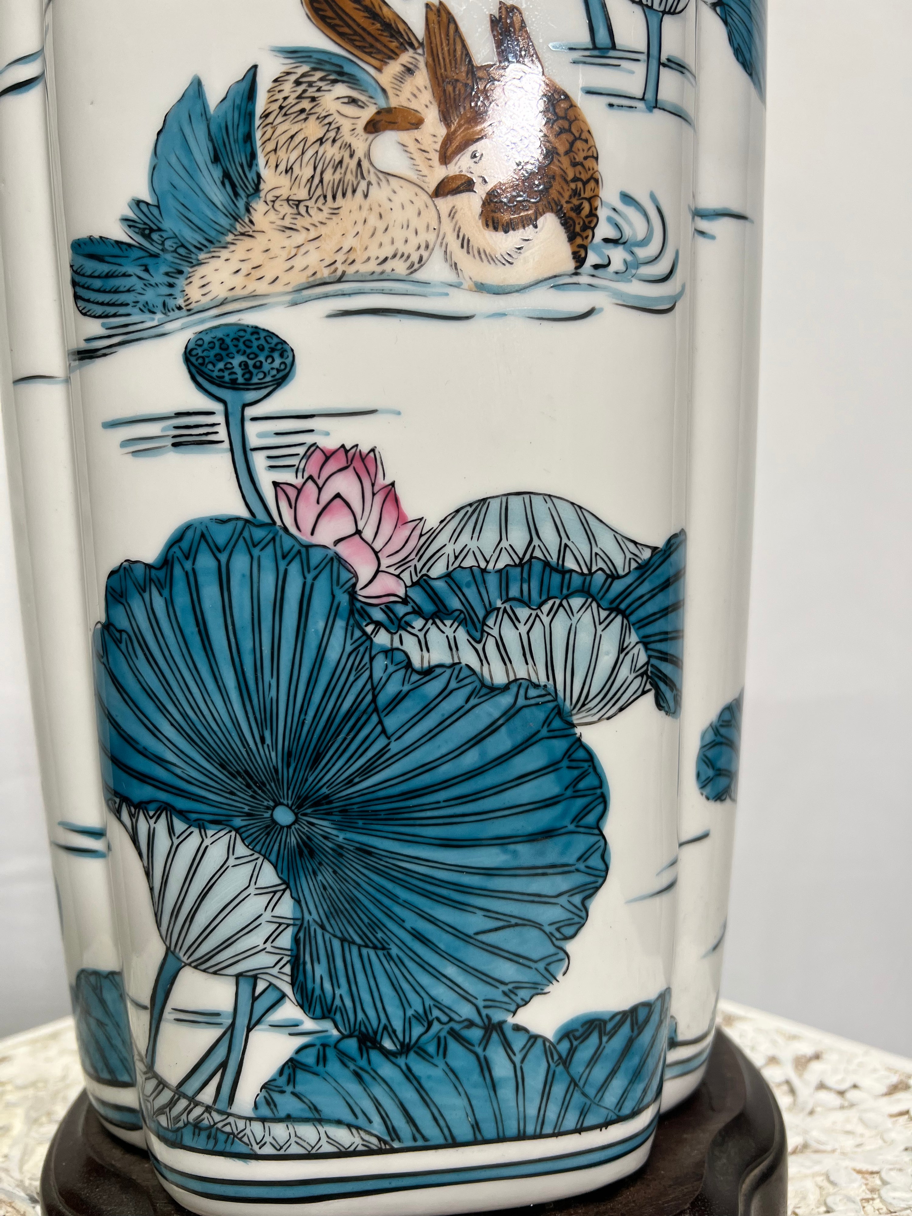 Hand-painted Vintage Blue And White Duck Lamp