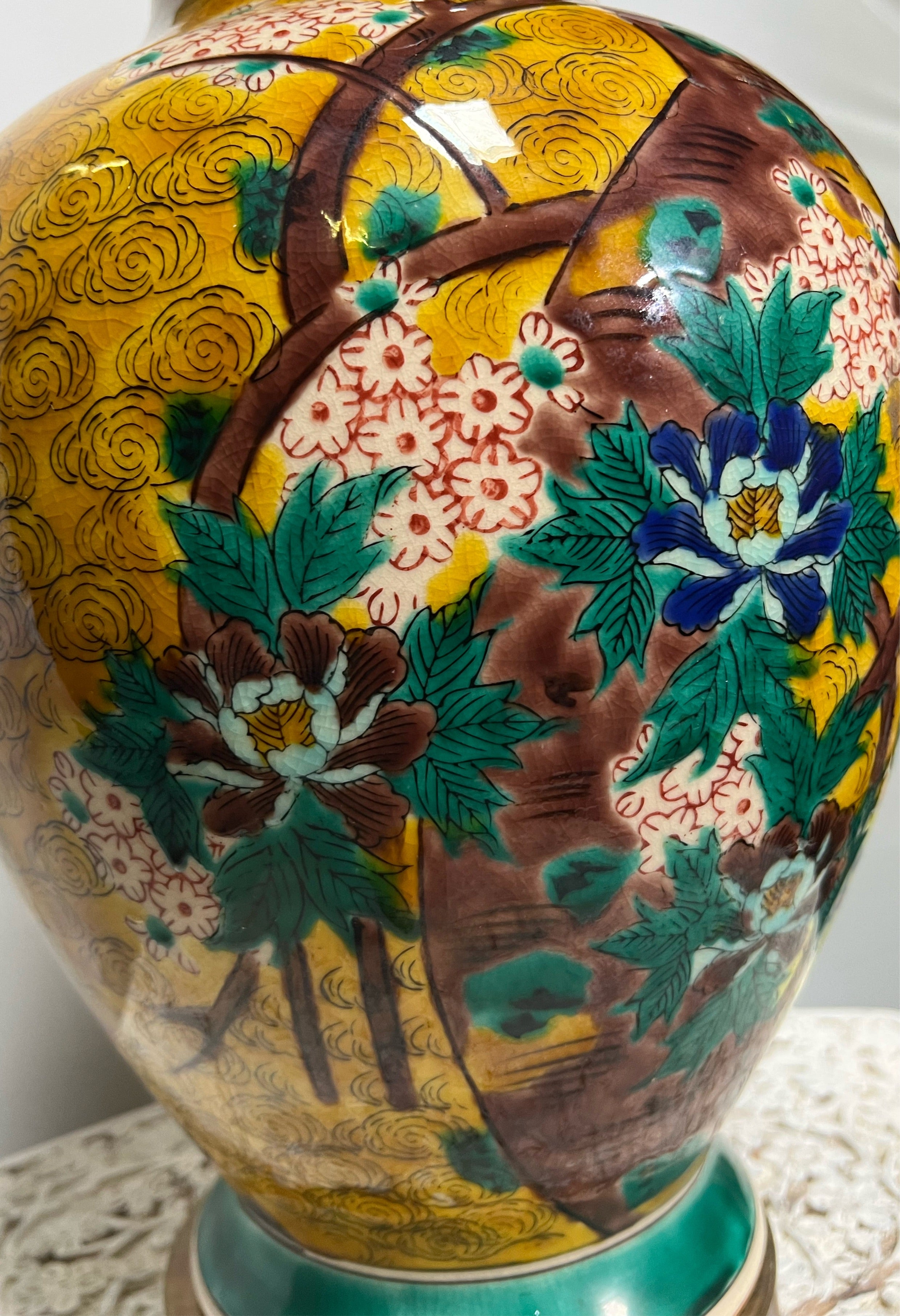 Yellow Asian Hand Painted Lamp