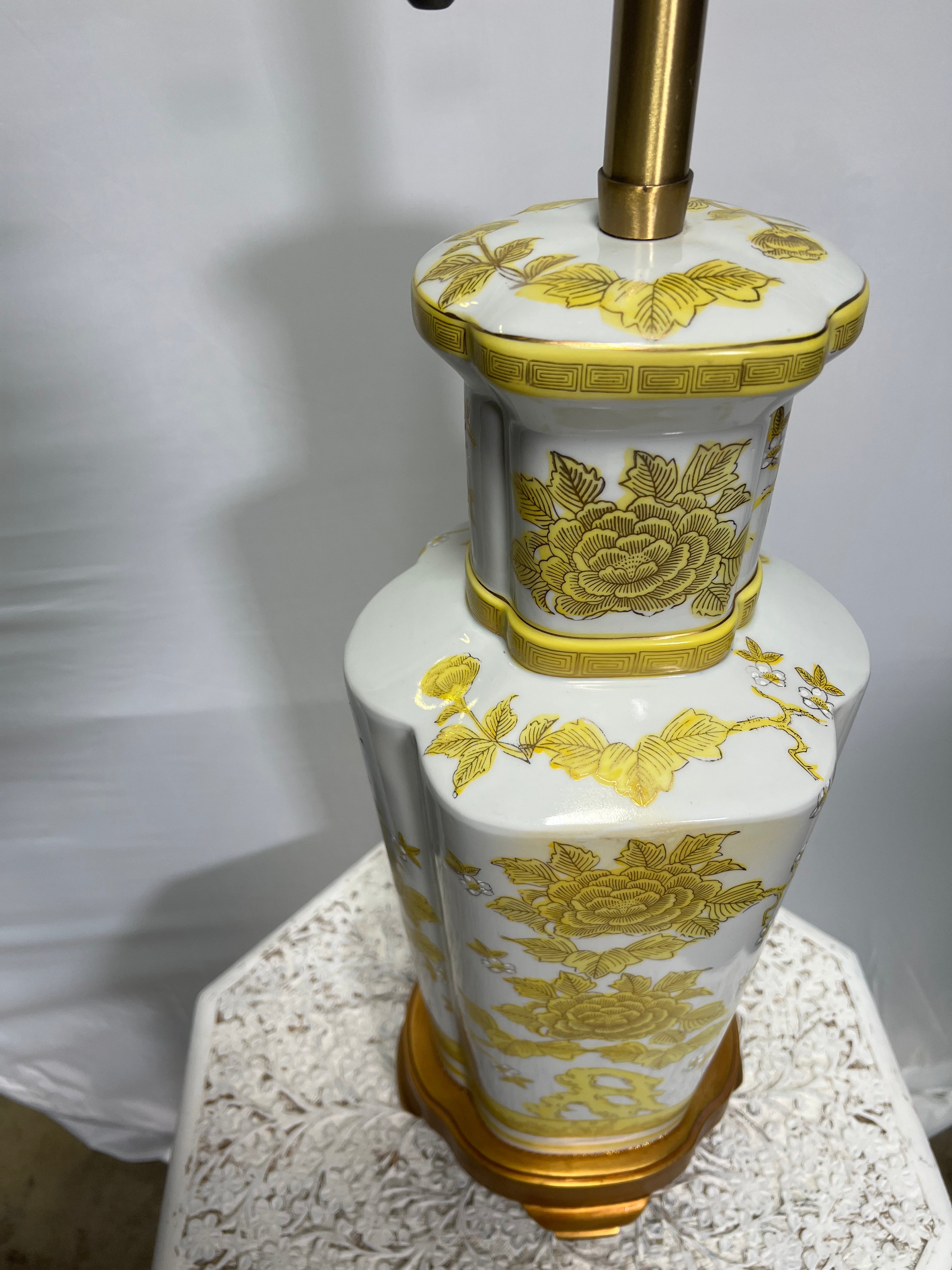 1950s Yellow / Gold Sheen Chinoiserie Lamp (SOLD)