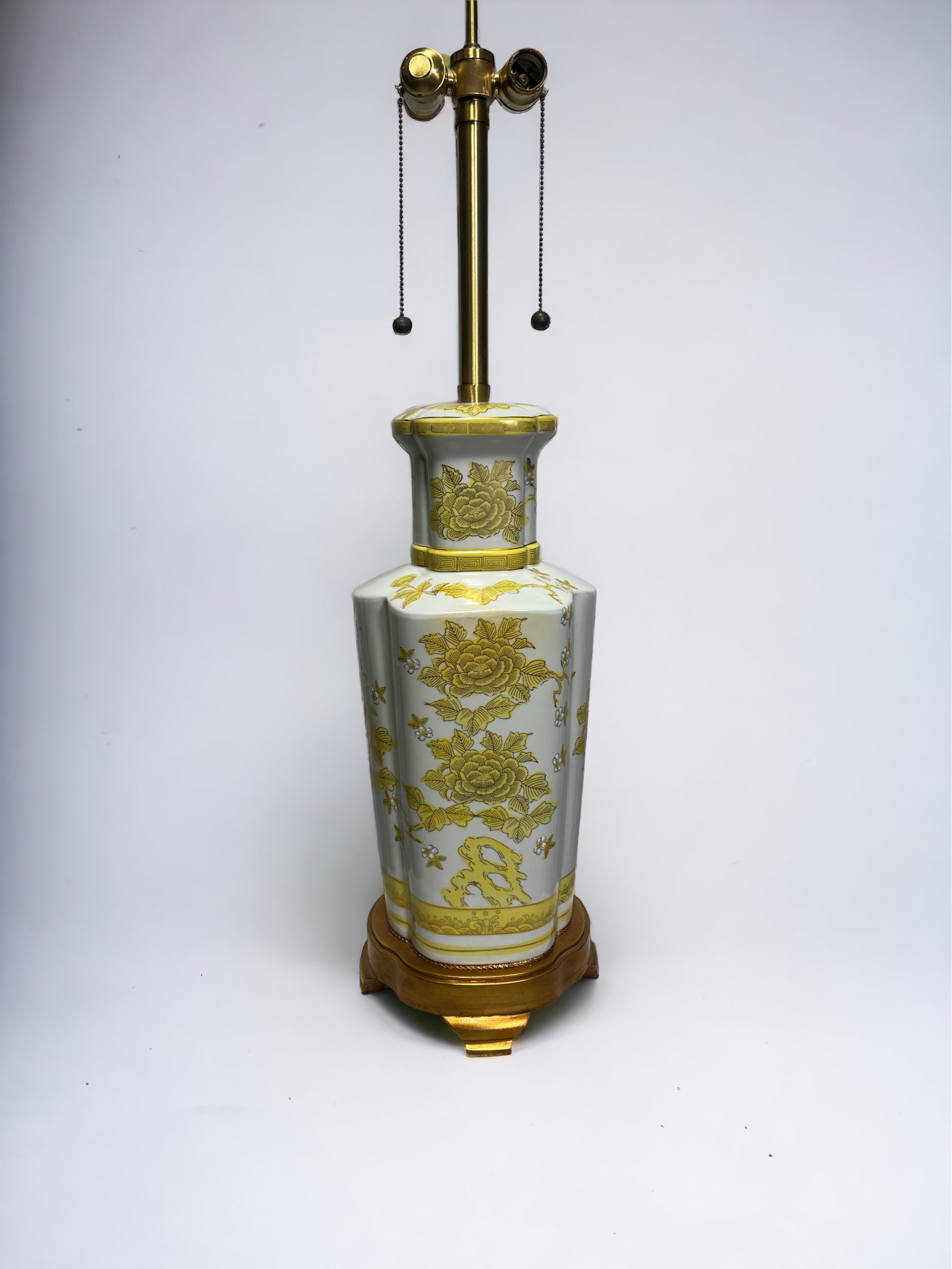 1950s Yellow / Gold Sheen Chinoiserie Lamp (SOLD)