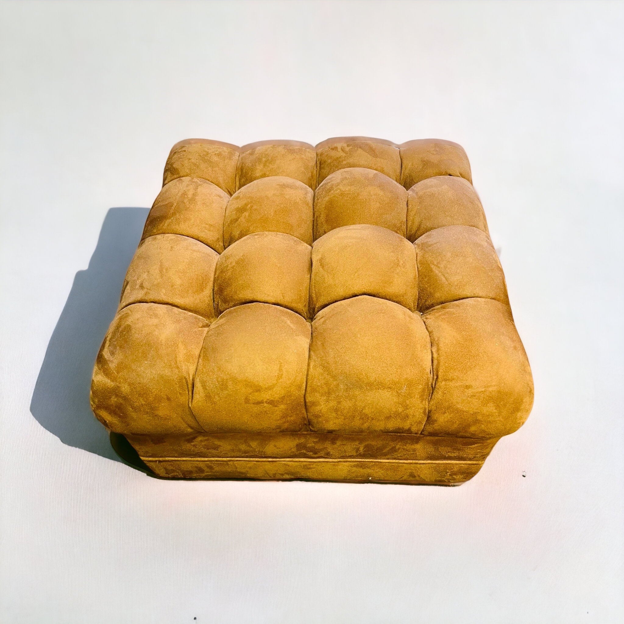 1960s Biscuit Trigger Carmel Ultra Suede Ottomans (Pair)(VINTAGE)