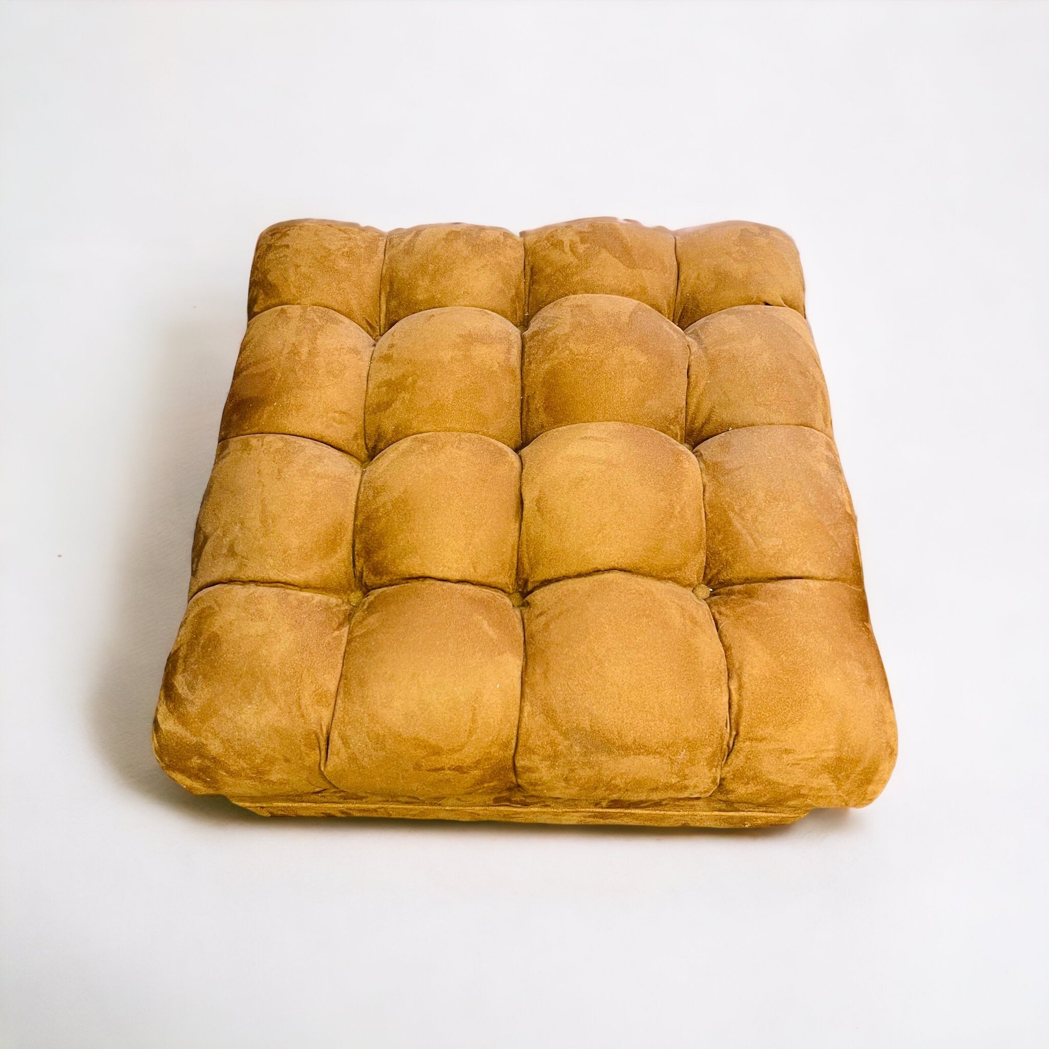 1960s Biscuit Trigger Carmel Ultra Suede Ottomans (Pair)(VINTAGE)