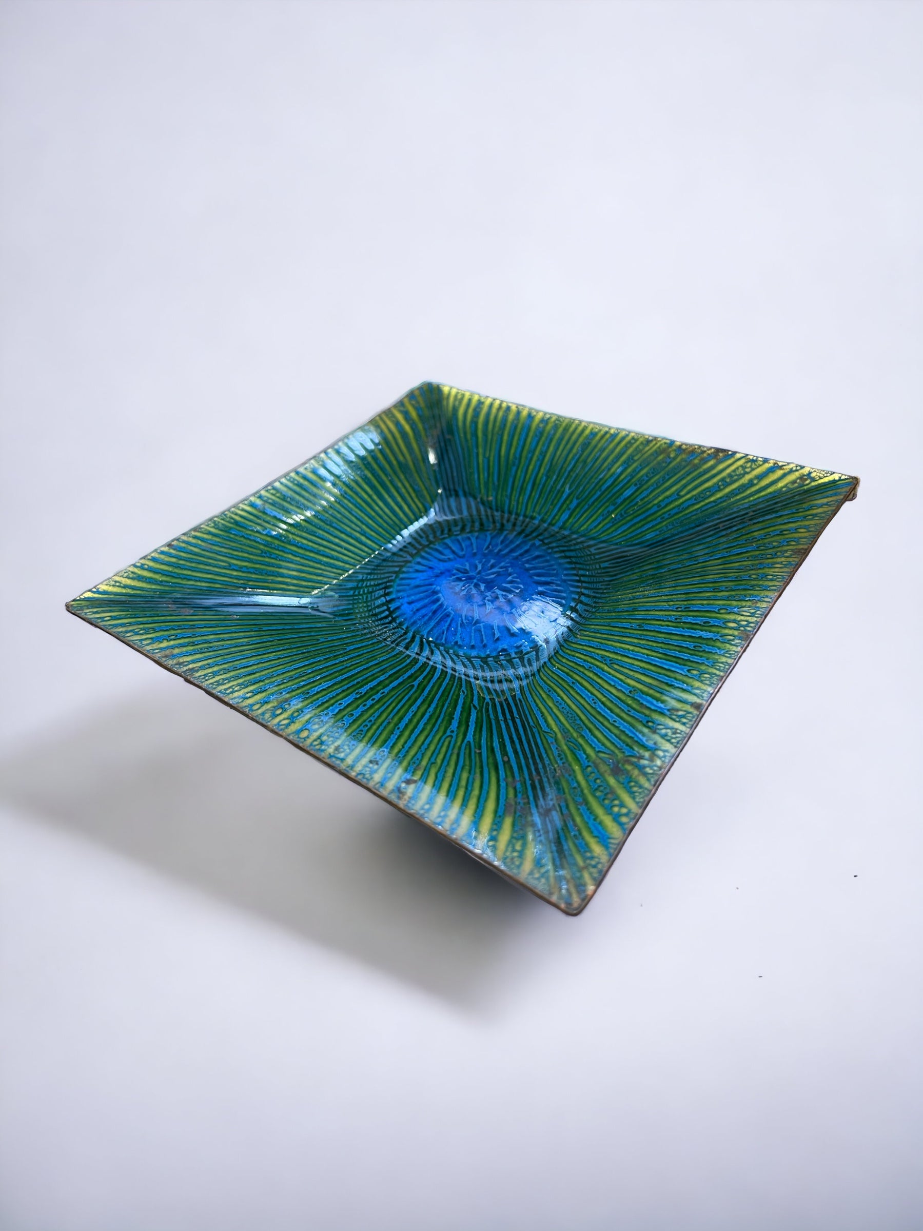 “Annemarie Davidson” Blue And Gold Ghostline Square Dish